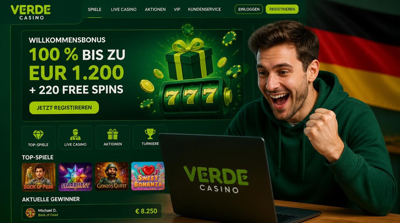 Ein Deutscher Spieler registriert sich und sieht Bonusangebote bei Verde Casino.