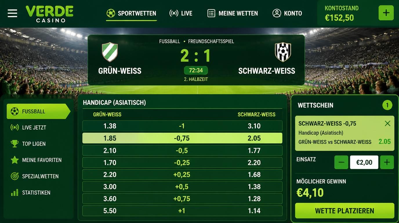 Darstellung eines Fußball-Handicap-Wettscheins mit Favorit und Außenseiter